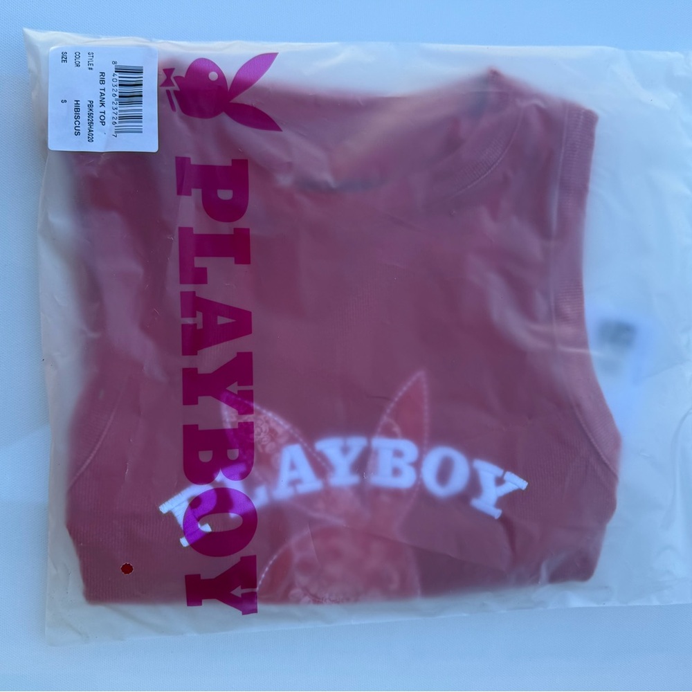 PLAYBOY Red Ribbed Crystal Logo Tank Top - Picture 3 of 4